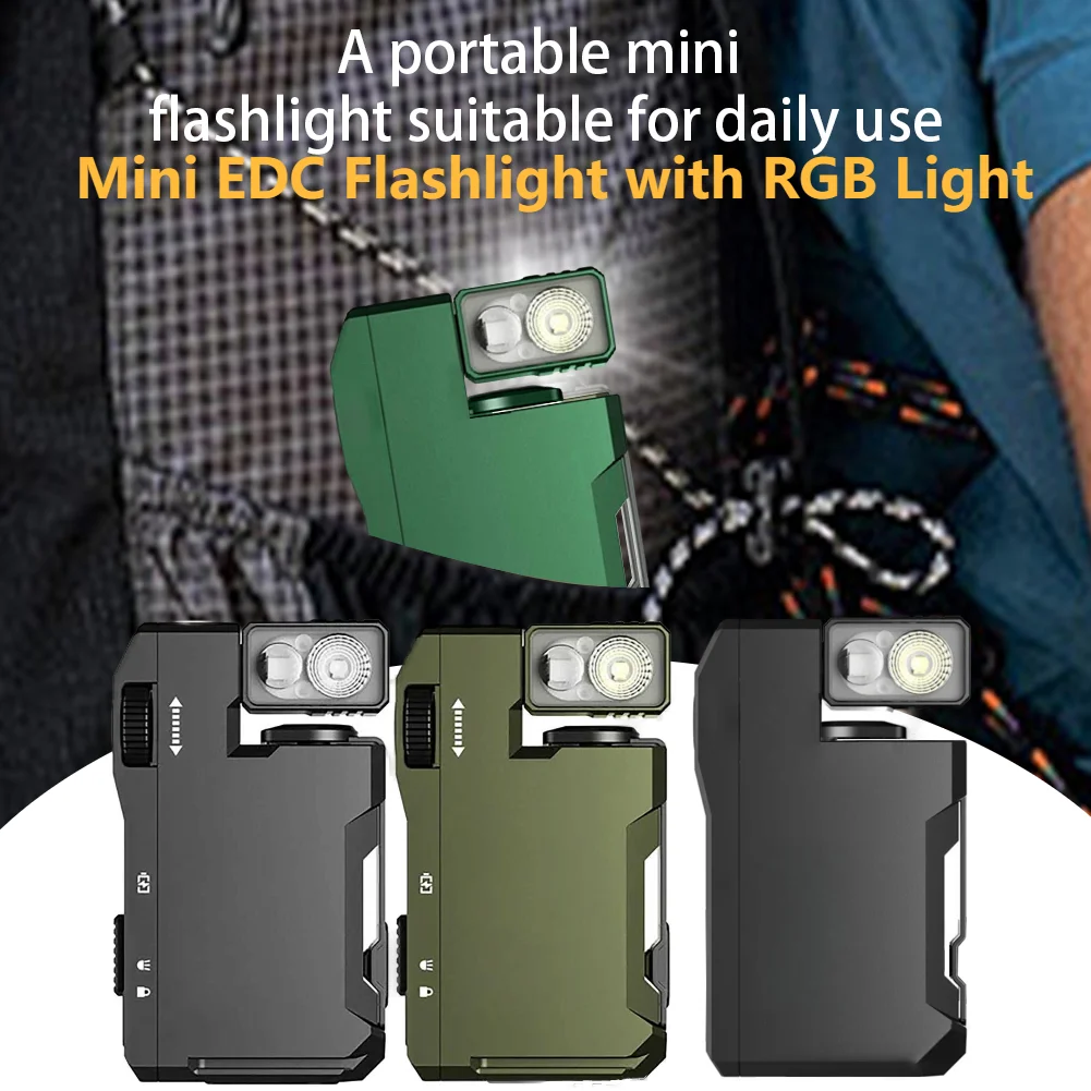 

EDC фонарик 400 люмен портативный карманный мини-светильник водонепроницаемый фонарь 180 ° Вращающаяся головка с магнитным хвостовым RGB-подсветкой для наружного использования