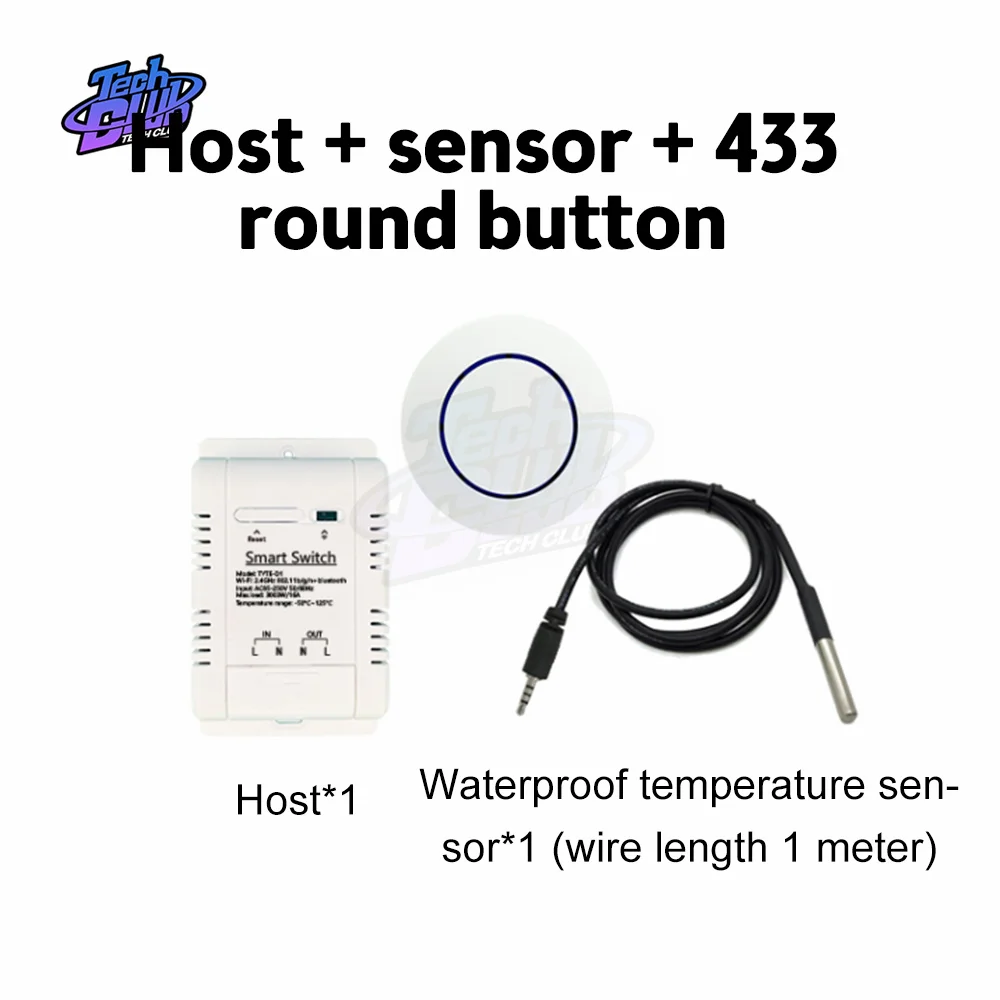 Tuya 16A/3000W TH-16 Smart Wifi Switch Monitoring Temperature Sensor RF433 Remote Controller Compatible with Alexa Siri