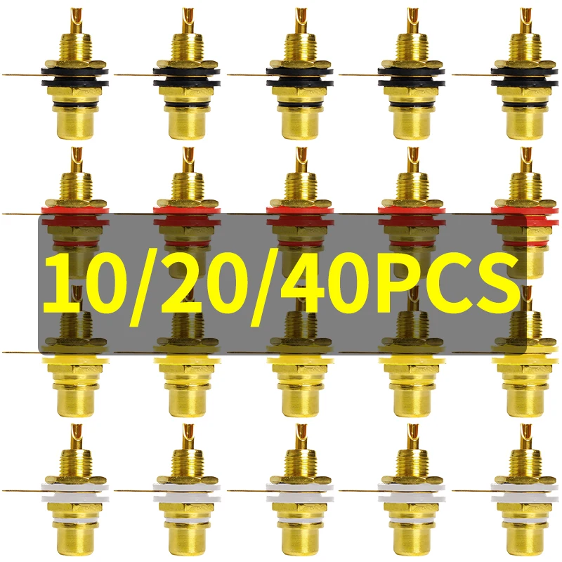 

10/20/40 Pcs Zinc Alloy RCA JACK - Gold Plated Single AV Socket for Audio Video Panel Mount (Coaxial Connector)