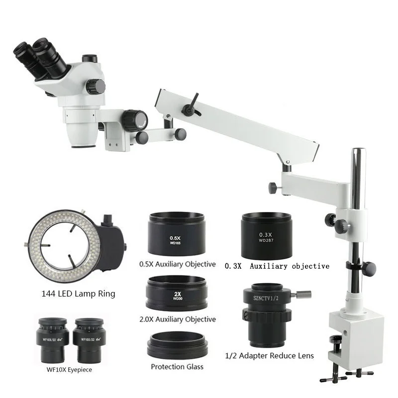 6.7X-45X Zoom Simul-Focal Trinocular Articulating Arm Clamp Desktop Tripod Industrial Lab Medical Detection Setero Microscope