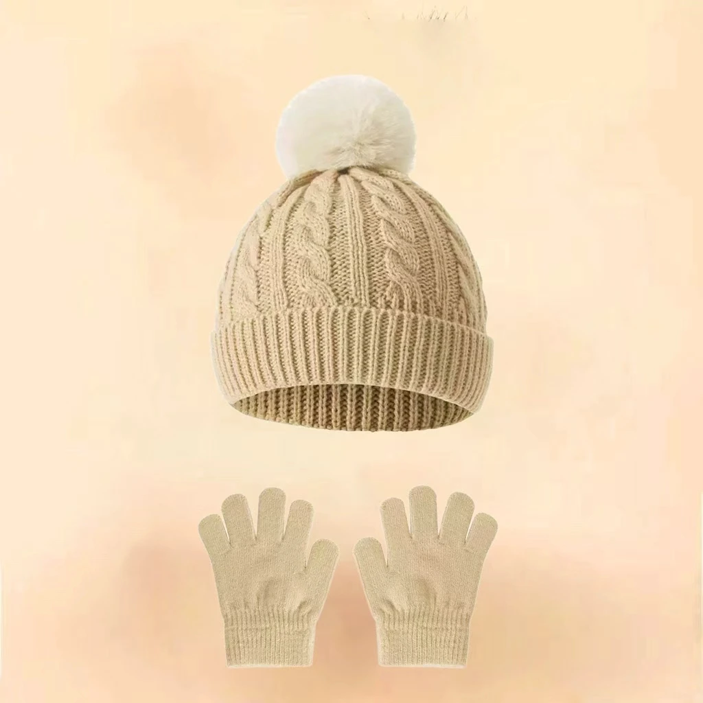 قبعات صوف للأطفال، قفازات، قبعات صوفية محبوكة لحماية الأذن في الشتاء، ومجموعات دافئة للأولاد والبنات