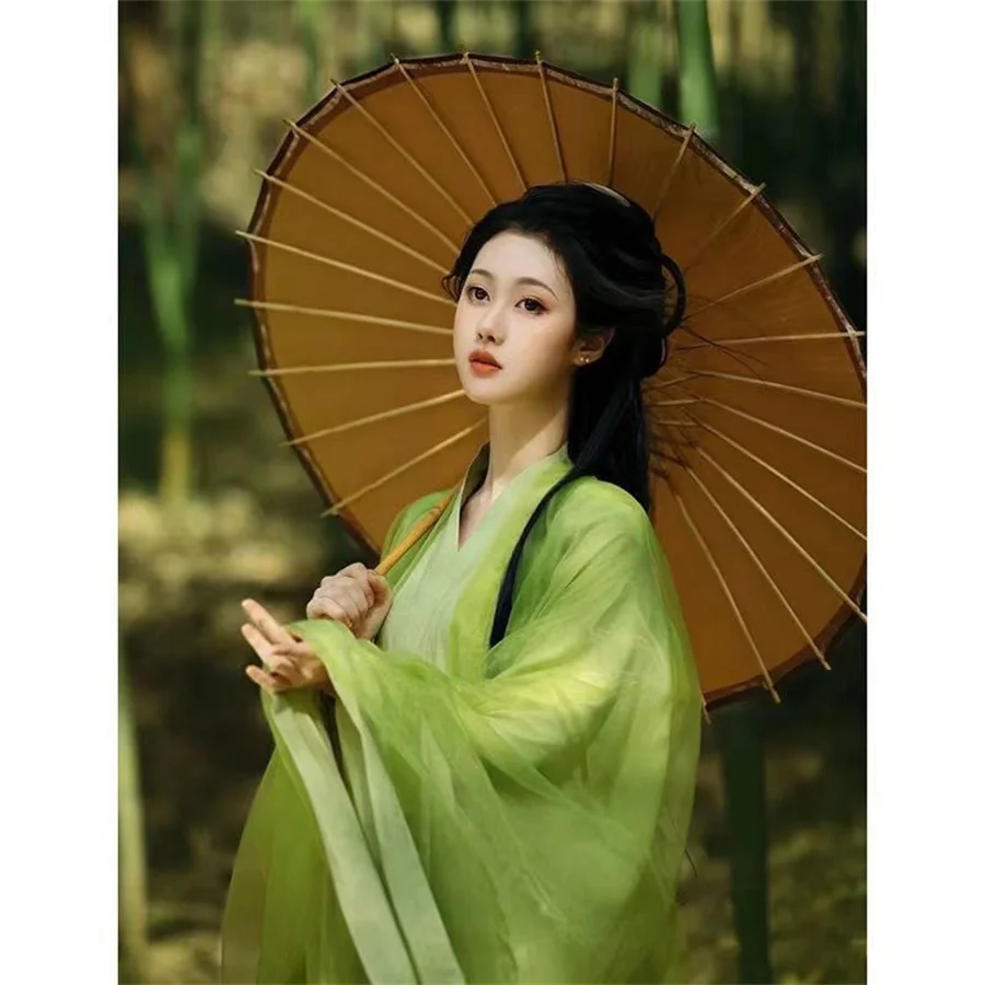 Hanfu Dress Women Chinese Traditional Vintage Hanfu Female Halloween Cosplay Costume Printed Hanfu Green 3pcs Sets Plus Size XL