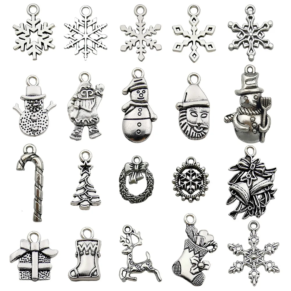 20pcs/Lot Mix Vintage Silver/Gold Color Christmas Pendants For Jewelry Making Supplies Metal Snowman Santa Claus Snowflake Charm image 5