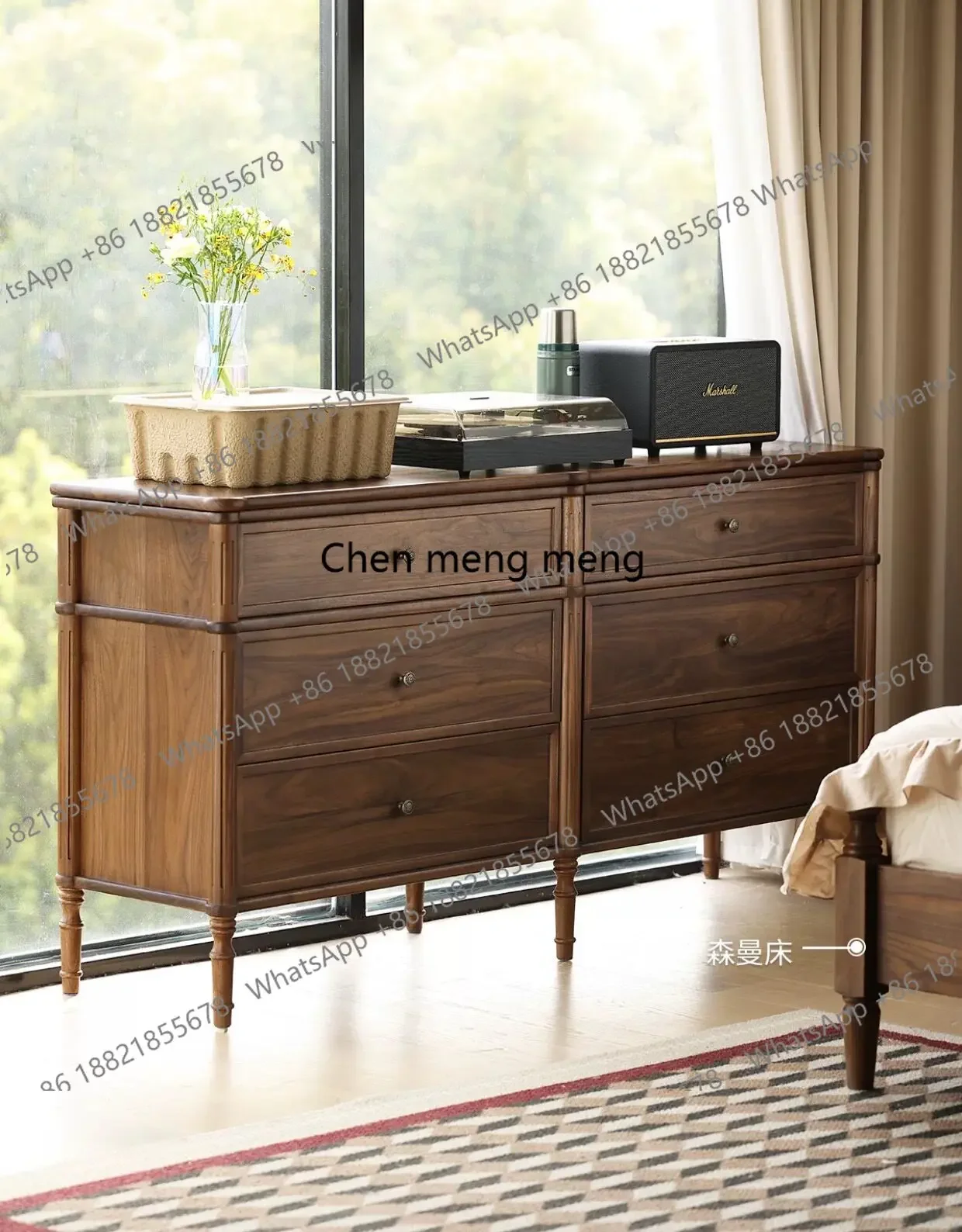 z10North American Black Walnut Five-bucket American Bedroom Storage Drawer Bedside Storage Cabinet