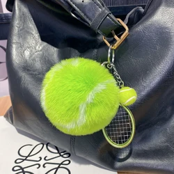 Tennis Keychain Cute Plush Ball School Bag Pendant Hanging Ornaments For Girl Gift Key Accessories Keyring Tennis Fur Key Chain