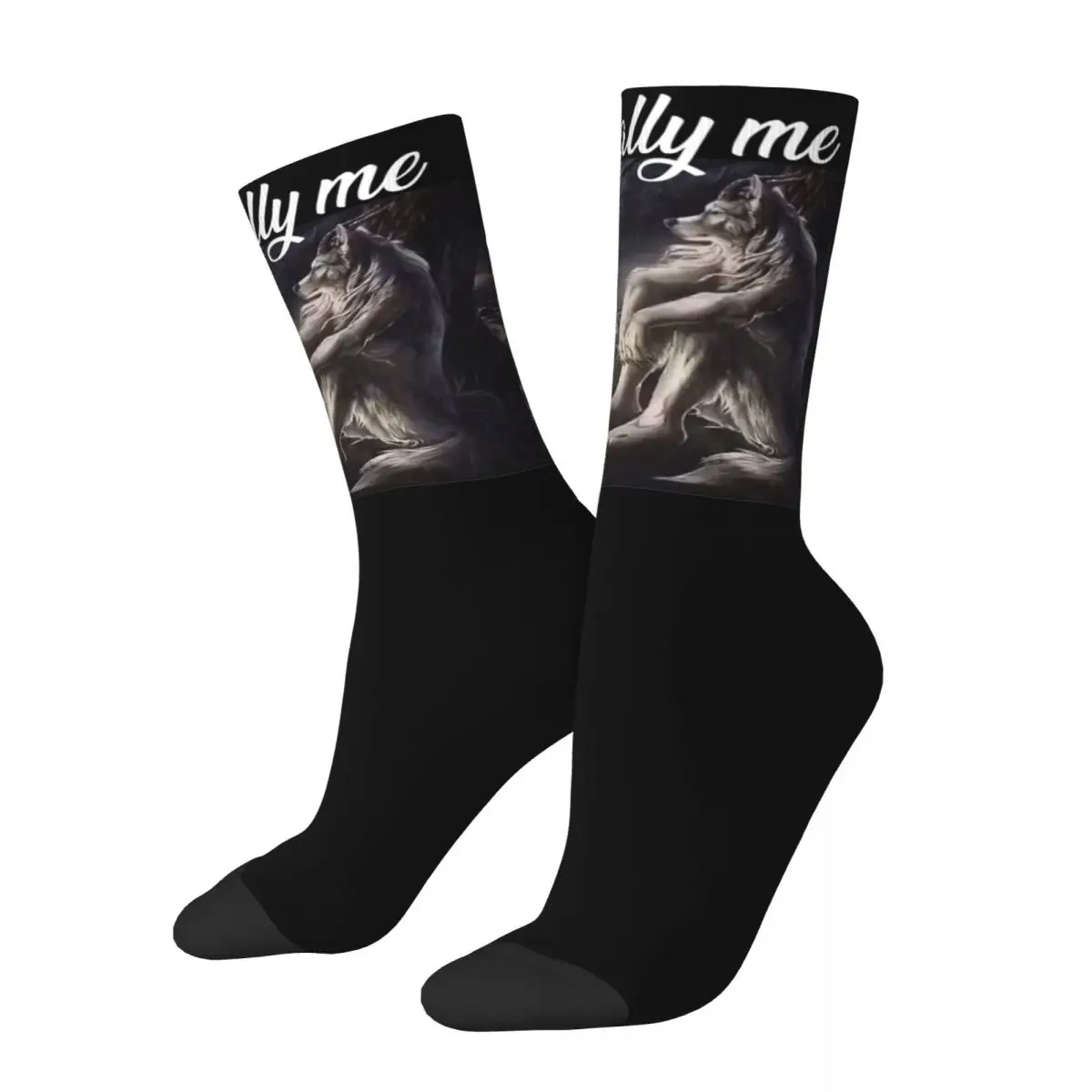 Feminino Non-Slip Lobo Imprimir Meias, Engraçado Meme Tema Crew Socks, Acessórios para Mulheres