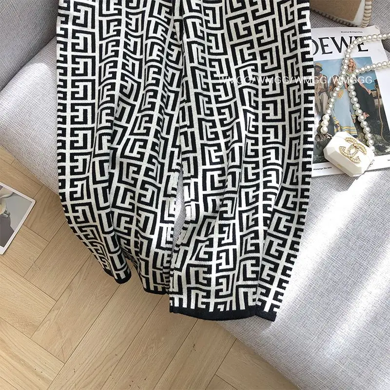 Vintage Knitting Wide Leg Women Spring Autumn Simplicity Office Lady Loose Straight Fashion All-match Temperament Casual Pants