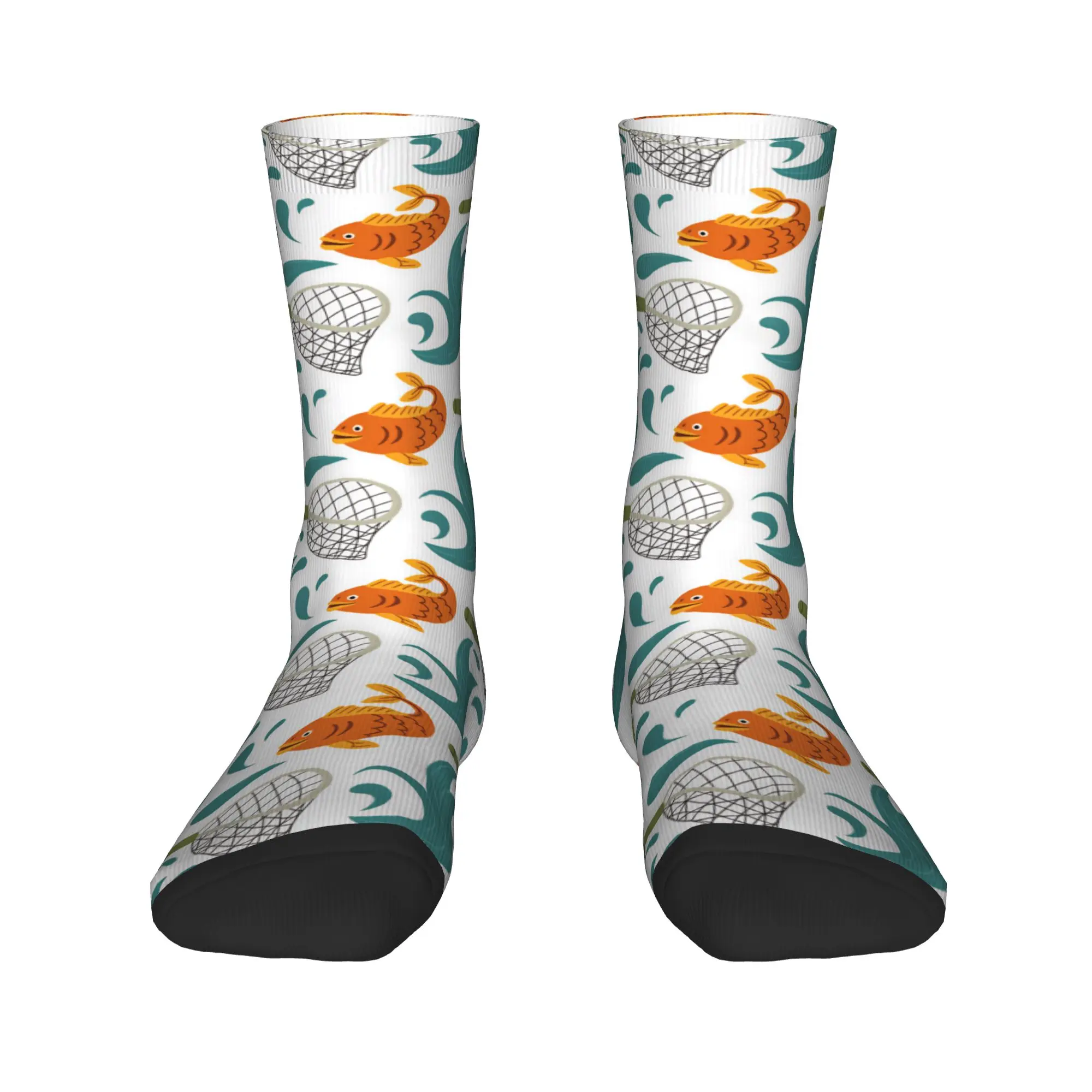 Unisex Men Socks Carp Fish Landing Net Water Splash Seamless Pattern  Stockings Winter Vintage Socks Cycling Anti Sweat Socks