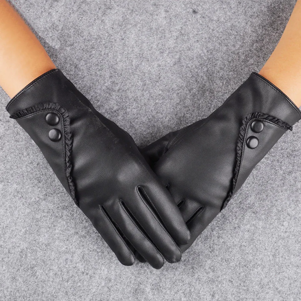 Fashion Women Lady Soft Leather Gloves Winter Warm Mitten Xmas Gift Black