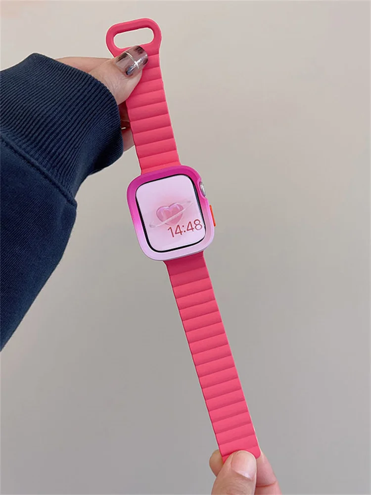 Cinta de silicone bonito e caso mudança gradual para Apple Watch, Coréia Band, Ultra2, iWatch Series 9, 8, SE, 7, 6, 5, 4, 49mm, 41mm, 45 milímetros, 40 milímetros, 44 milímetros, 42 milímetros