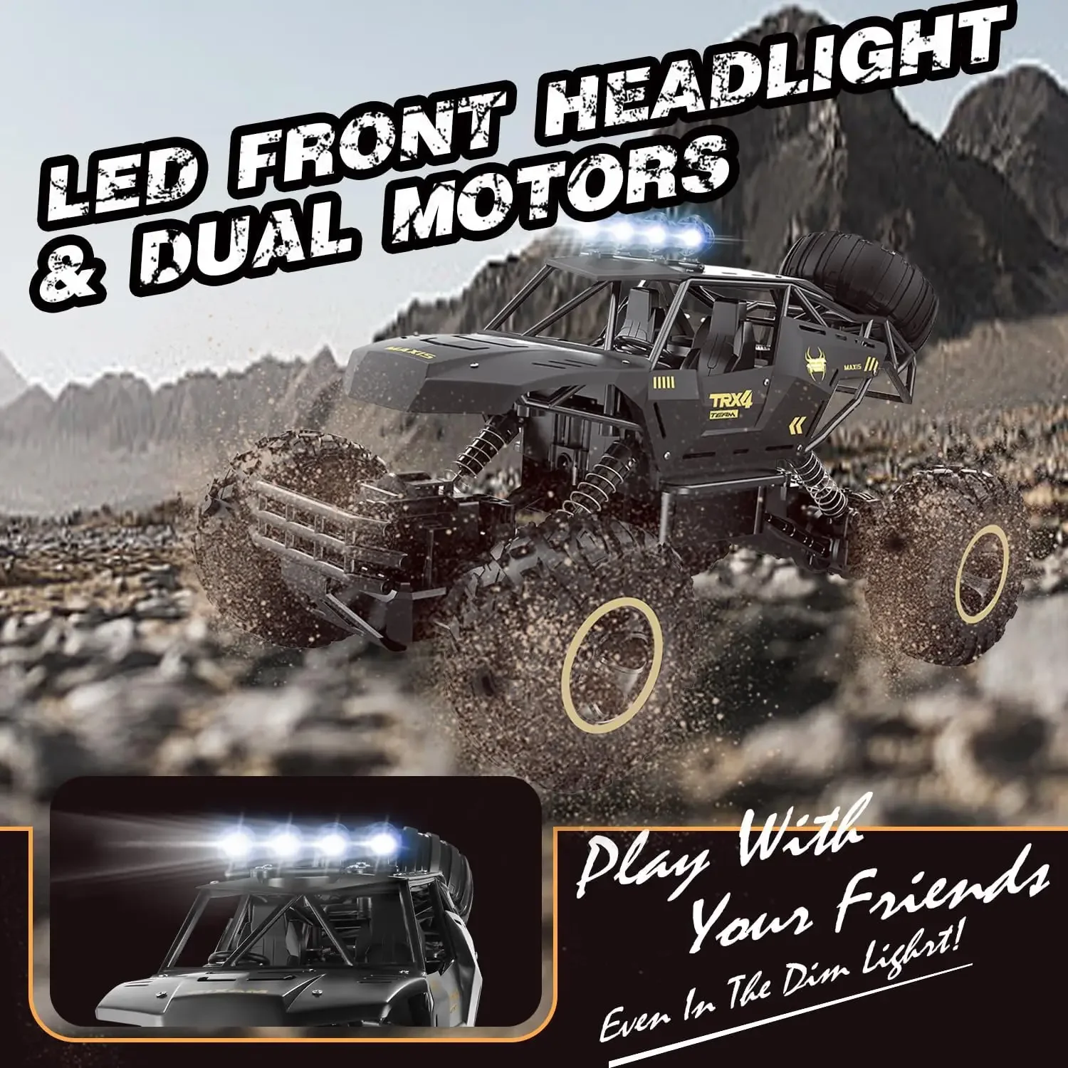 4WD RC Car 1:12 Off Road 4x4 Remote Control Cars Radio Buggy Truck Racing Drift with Led Lights Toys Gift for Boys Girl Children