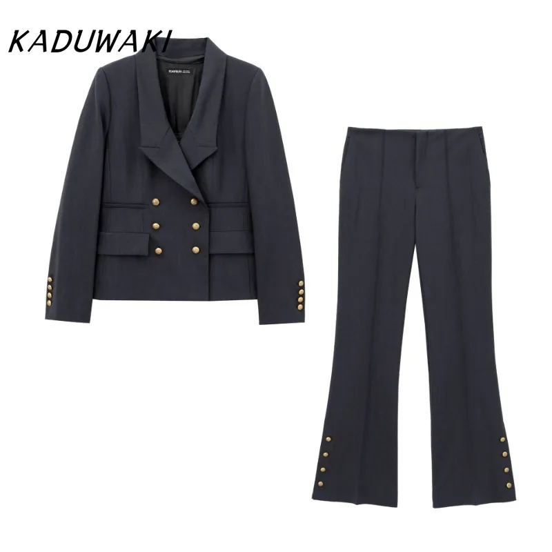 KADUWAKI Fashion Lapel Long-sleeved Single-breasted Blazer Simple Bell-bottomed Pants Fall Versatile Commuter Set Leggins Mujer