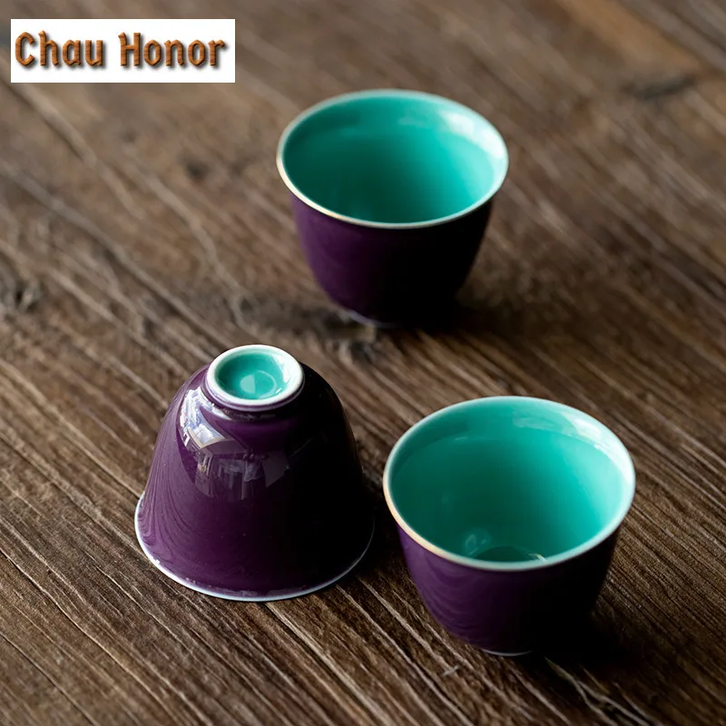 2pc/set Platycodon Purple Glaze Ceramic Tea Maker Tea Bowl Personal Master Cup Chinese Kung Fu Teaset Ceremony Accessories 45ml