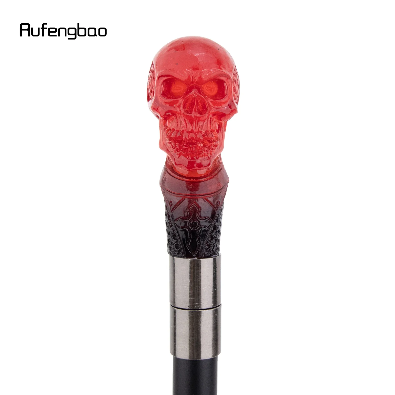 Red Transparent Resin Flower Skull Head Walking Cane Fashion Decorative Steel Stick Gentleman Performance Stage Cane 93cm view 5
