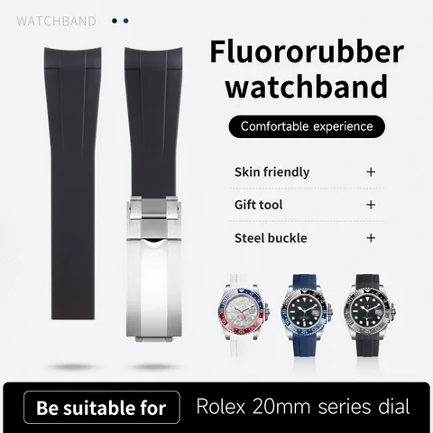 Nero Blu Bianco Morbido FKM Fluororubber Cinturino In Gomma Cinturino Per Rolex Strap Submariner 20mm GMT Yacht-Master Daytona Cintura