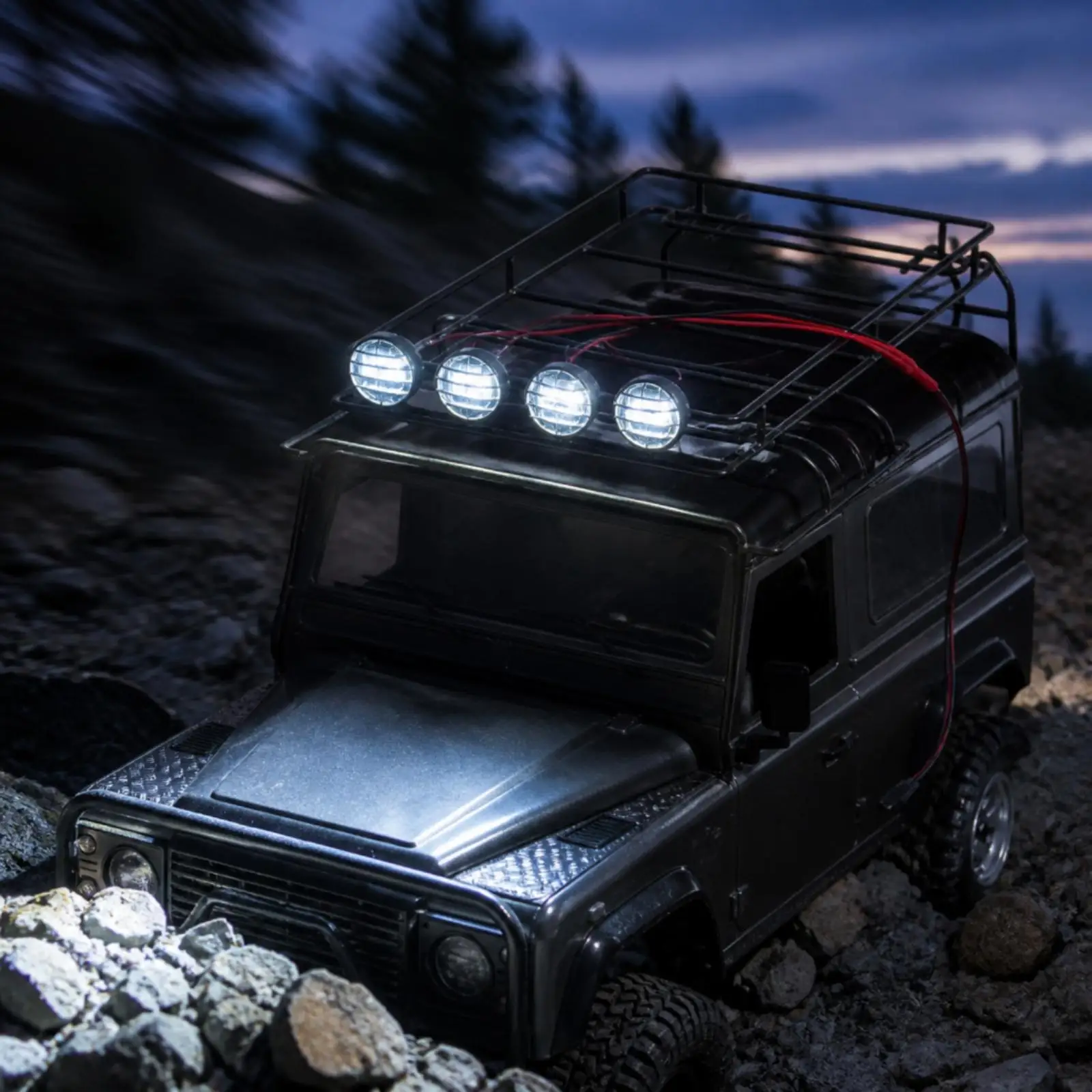 1:10 RC Roof Rack with LED Lights Realistic RC Car Roof Rack with LED Light Bar Rugged Solid for Trail Runs, Nighttime Driving