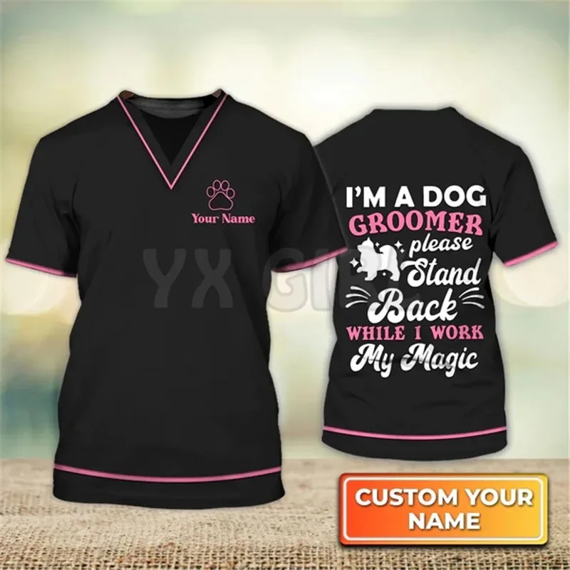 Summer I'm A Dog Groomer Dog Groomer Pet Groomer Uniform Green Salon Pet Personalized Name 3D Tshirt