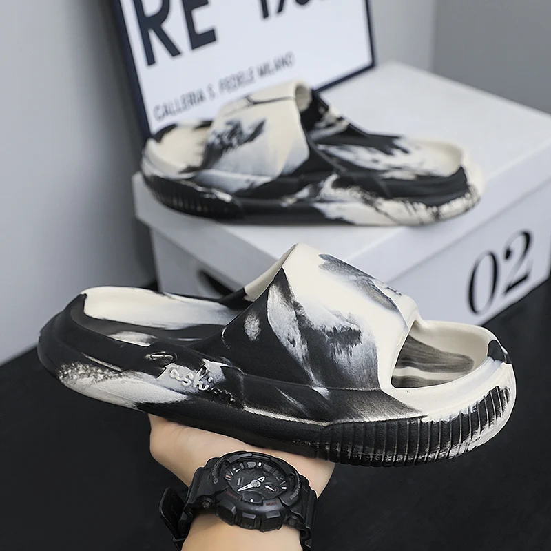 Original New Fashion Elements Design Splash Ink Pattern Simple Gradient EVA Platform Slippers Summer Men's Shoes Sandals