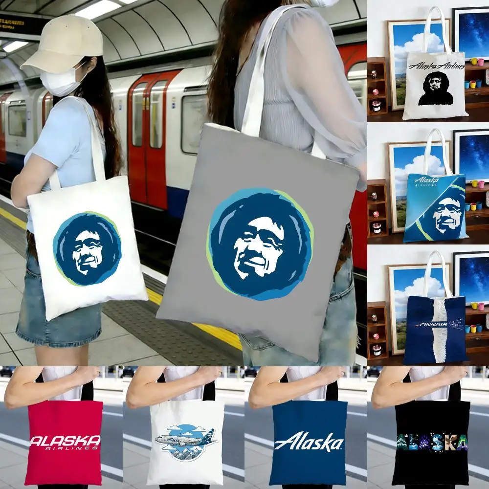 airline aviation logo A-Alaska Air Storage Bags Printed Series Shoulder Bag Portable Daily Lightweight Tote Bag