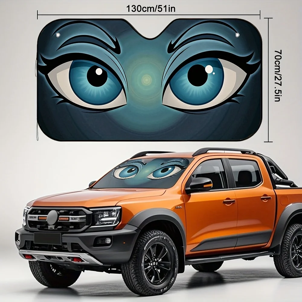 1pc Mystical Blue Eyes Print Car Sunshade – Stylish & Efficient, Comes With 4 Suction Cups For Easy Installation, Foldable For C