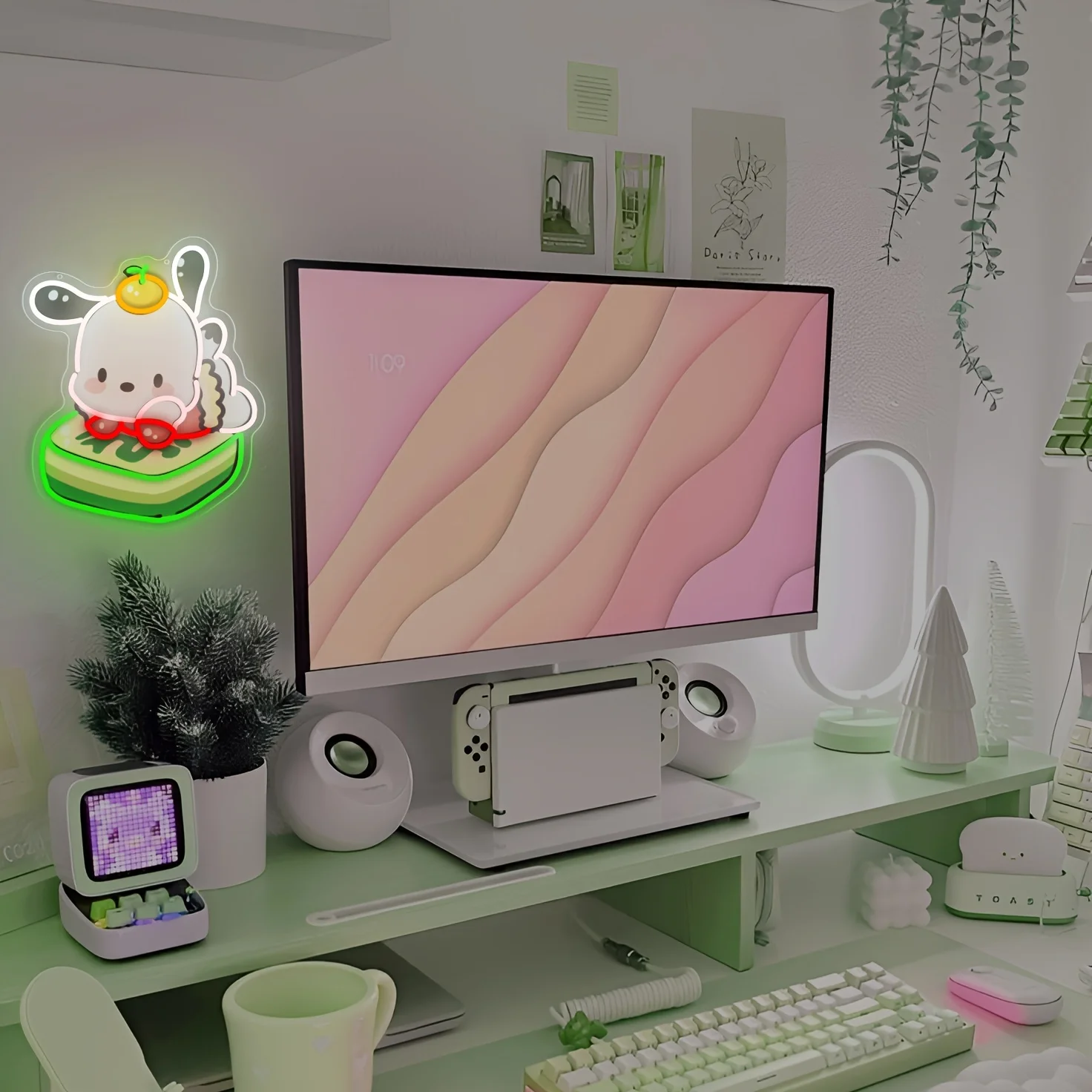 Pochacco كعكة LED النيون تسجيل USB عكس الضوء ضوء النيون تسجيل ل Gameroom غرفة نوم بار غرف معيشة حفلة عيد ميلاد هدية جدار ديكور