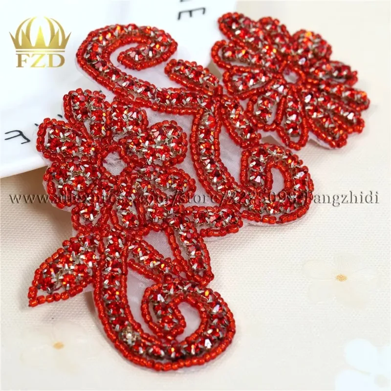 (5 pezzi) Applicazione di cristalli di strass rossi hot fix per abiti da sposa, fascia per capelli, giarrettiere da sposa, strass di cristallo