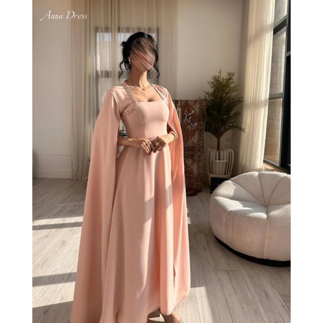 Anna Luxurious Women's Evening Dresses for Special Occasions Chiffon Square Collar Floor-to-ceiling Custom Made Pink Dress Prom