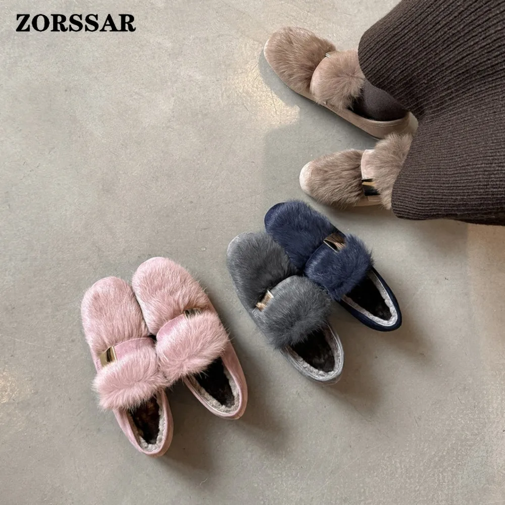 Luxury Woman Woolen Fur Flats Warm Plush Shoes Women Candy Color Fur Loafers Ballerina Furry Moccasins Cozy Lambswool Flats 2025
