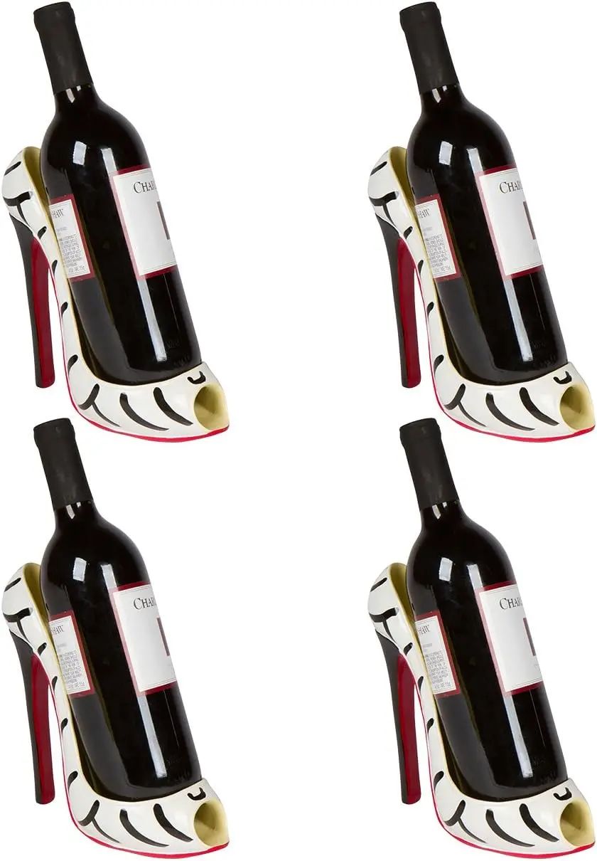 Trademark Innovations - Porta Botellas de Vino con Forma de Tacón de 8" X 7"H - Elegante Iniciador de Conversaciones (Zebra, Juego de 4)
