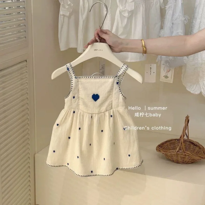 Korean Children's Summer New Girl's Strapless Dress Beach Vacation Style Lace Fashion and Cool Kids Skirt