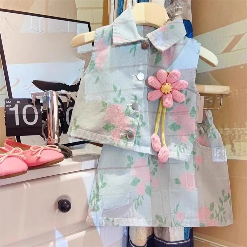 

TOY-Girls' Denim Suit2025Summer New Children's Short Sleeve Stylish Fashionable Baby Thin Skirt Two-Piece Set