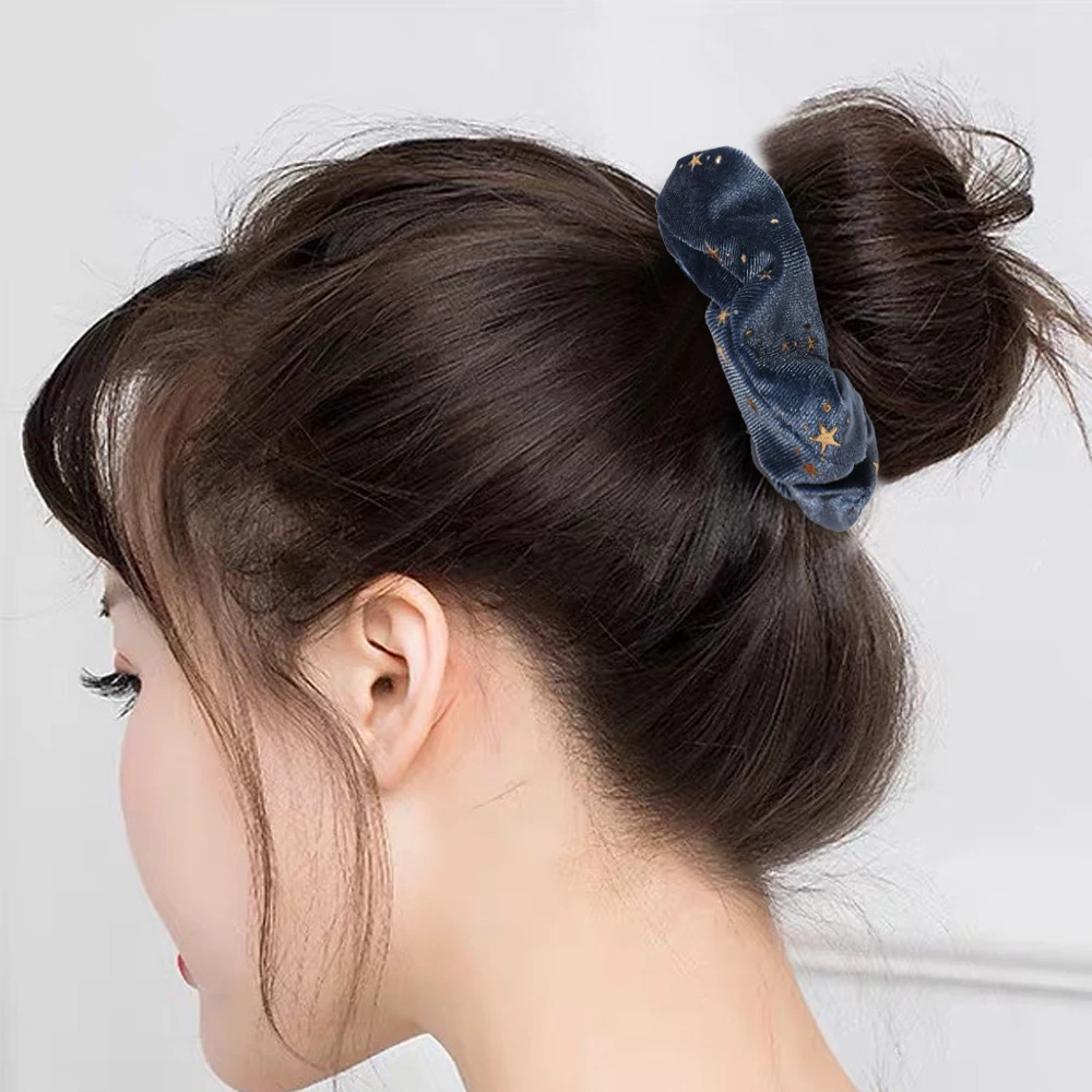 Women Girls Vintage Soft Velvet Scrunchy Star Gilding Print Hair Tie Simple Elastic Hair Rope Headband Elegant Hair Accessories