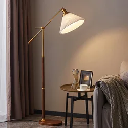 New Solid Modern Nordic Vintage Simple American Style Living Room Metal Walnut Wood Gold Decoration Standing Lamp Floor Lam
