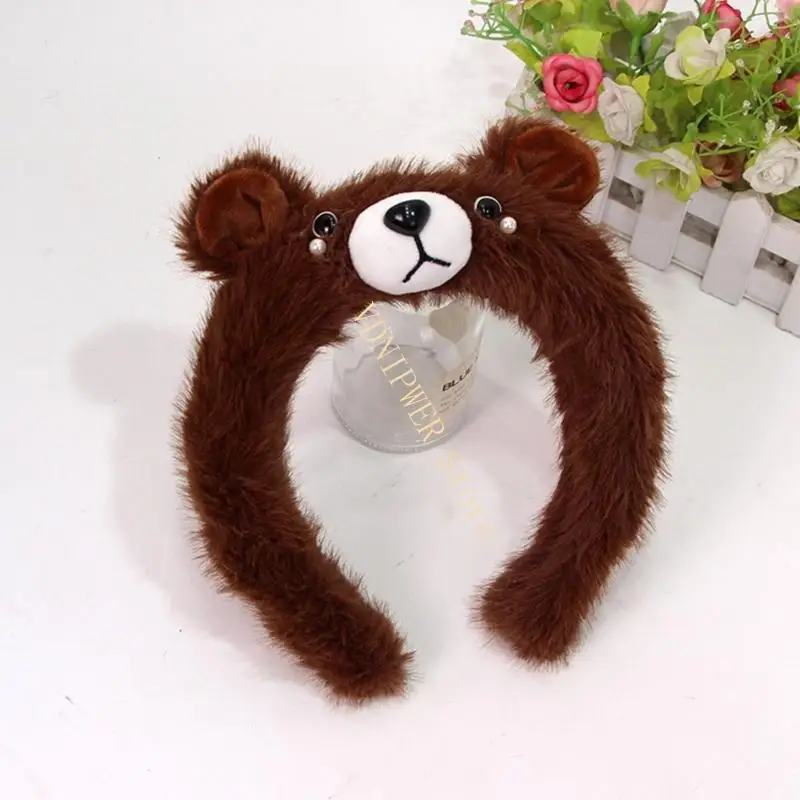 Lovely Plush Bear Ear Hairband Cartoon Hairhoop For Women Teens Face Washing D08E