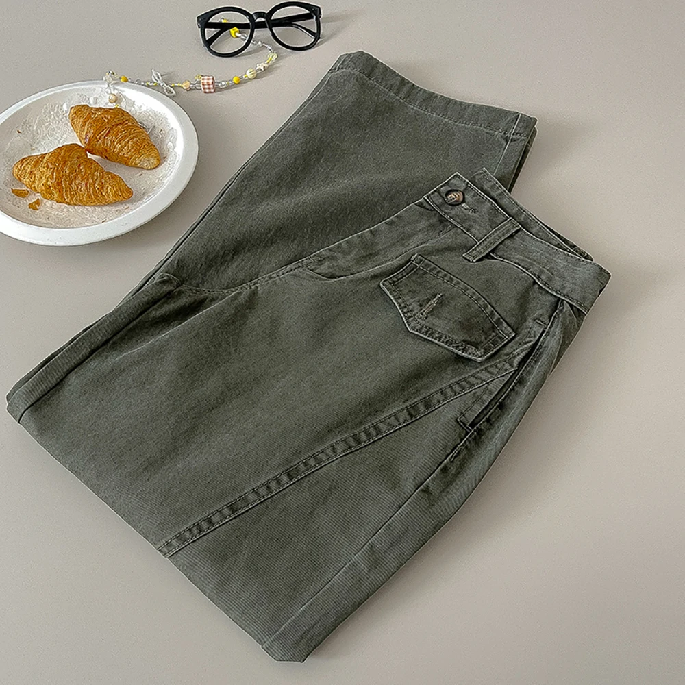 

Women Vinatge Denim Pants 2025 Spring Summer New High Waist Straight Pockets Long Trousers Casual All-Matched Jeans Streetwear