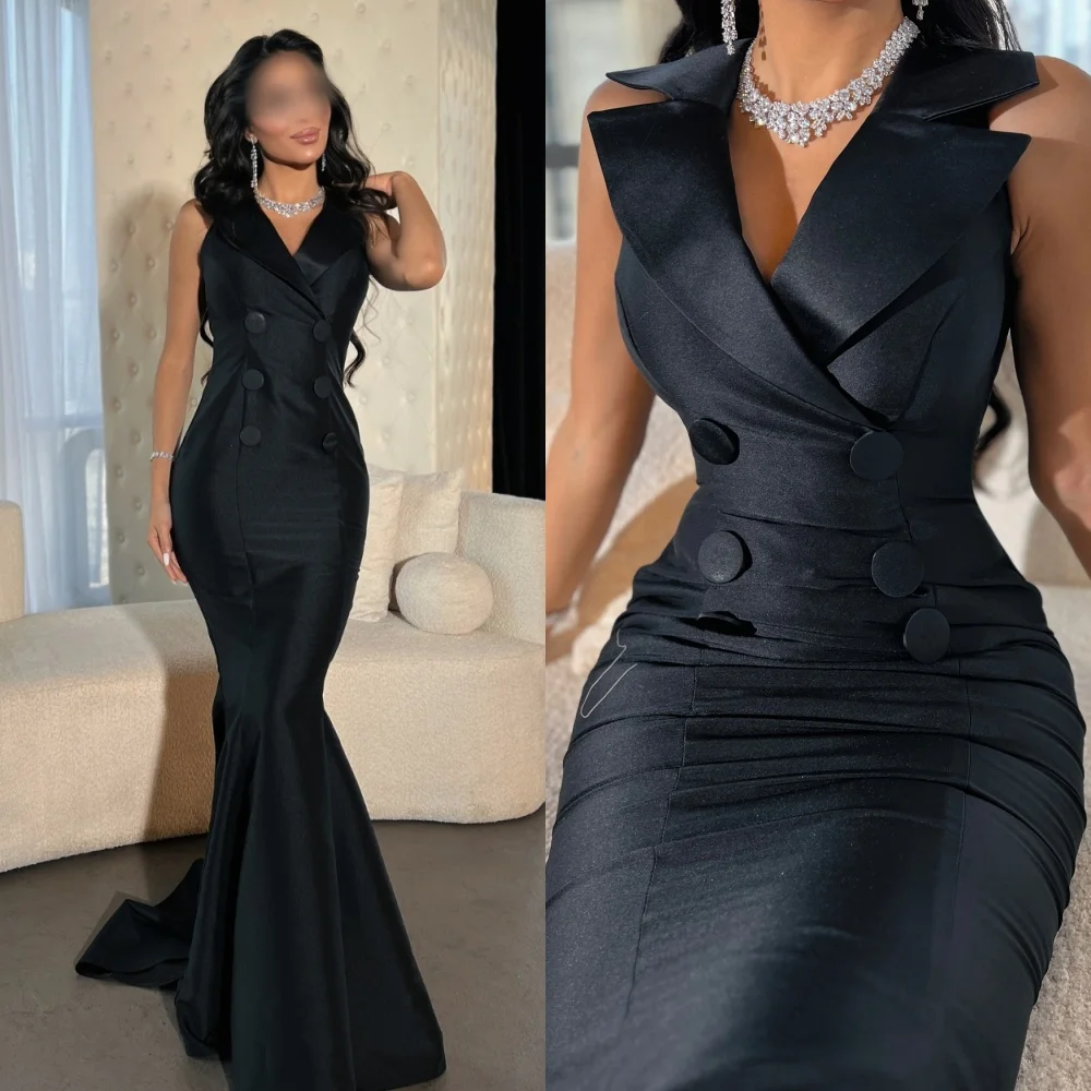 

Одинаковые сексуальные плиссированные пуговицы на заказ, длинные платья русалки с v-образным вырезом, платья для особых случаев на заказ, изысканные размеры, элегантные