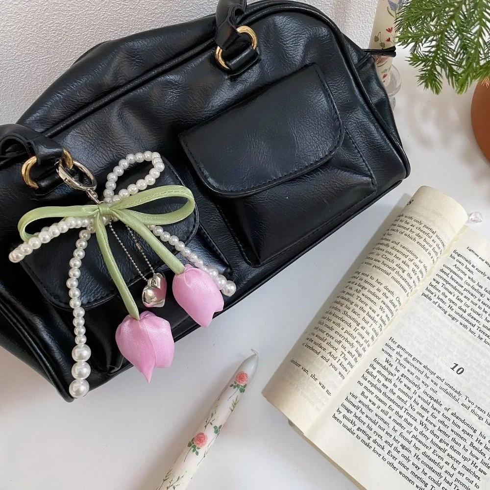 Fashion Ribbon Pearl Lace Bow Bag Accessories Tulip Jewelry Style Mobile Phone Pendant DIY Bag Charm Pendant Women Accessories
