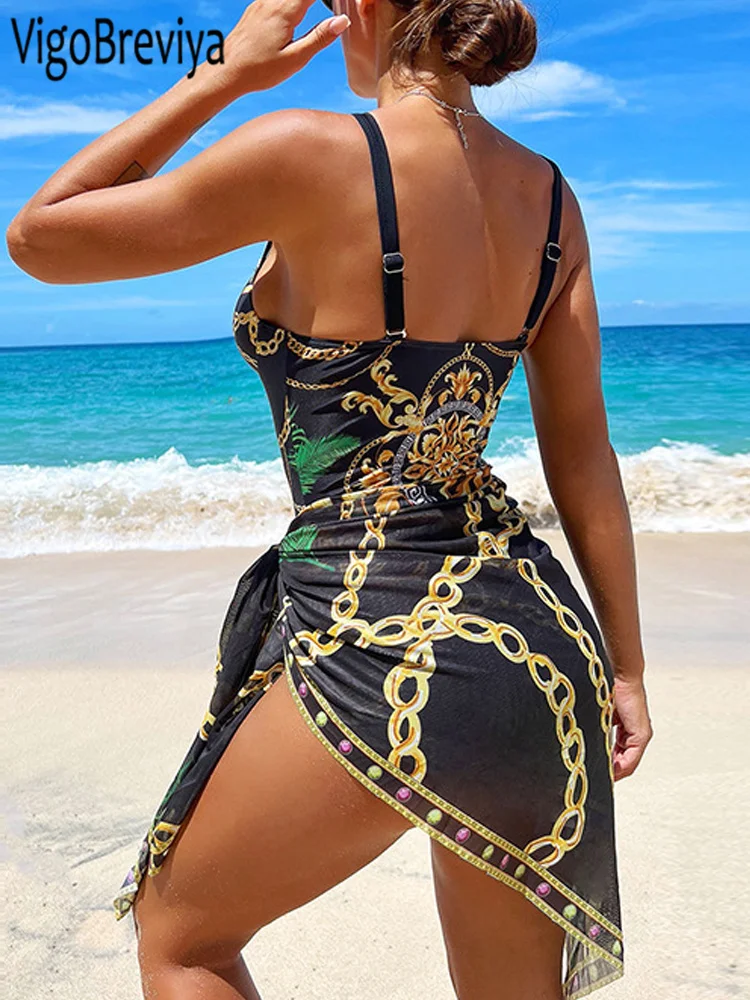 VigoBeviya 2025 Sexy Print Strapped 2 Piece Swimwear Women Strapped Push UP One Piece Swimsuit Monokini Backless Bathing Suit