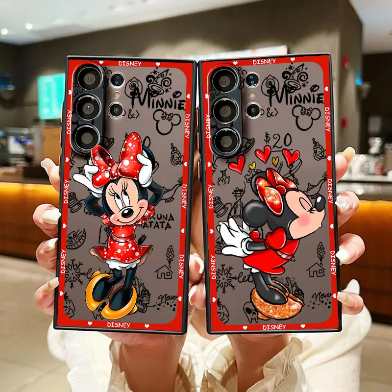 Art Disney Minnie Red Girl For Samsung S24 S23 S22 S21 Ultra S20 FE S10 S9 Plus Lite 4G 5G Frosted Translucent Phone Case