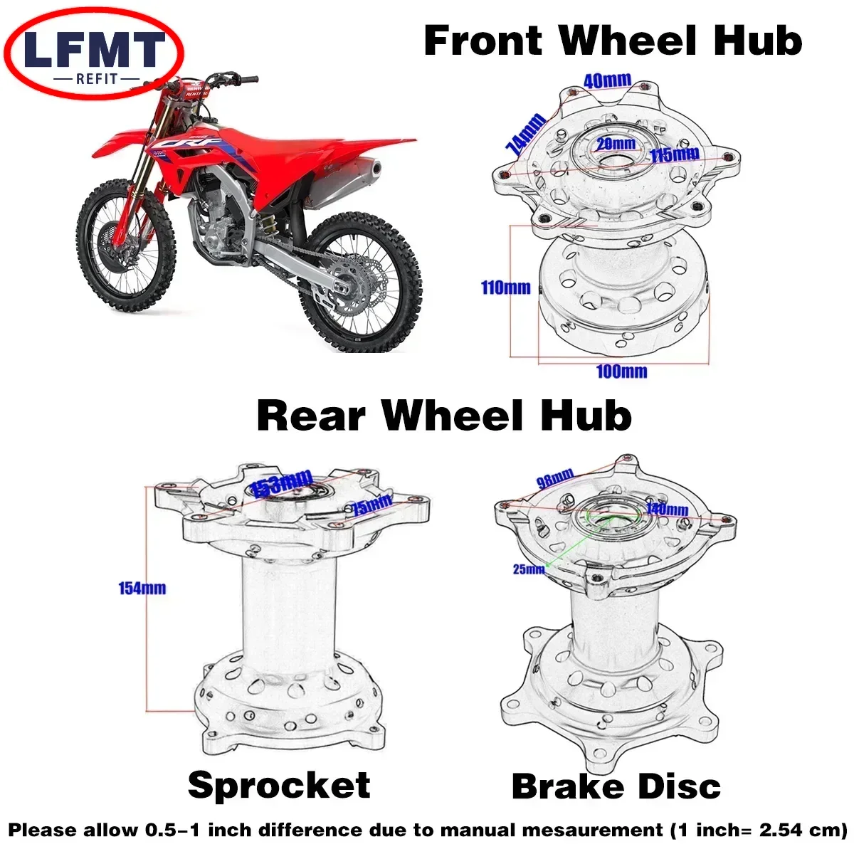 CNC 36 agujeros cubo de rueda delantera trasera palanquilla para Honda CR 125 250 CRF 250R 450R 250X 450X 2002-2017 accesorios universales para motocicleta