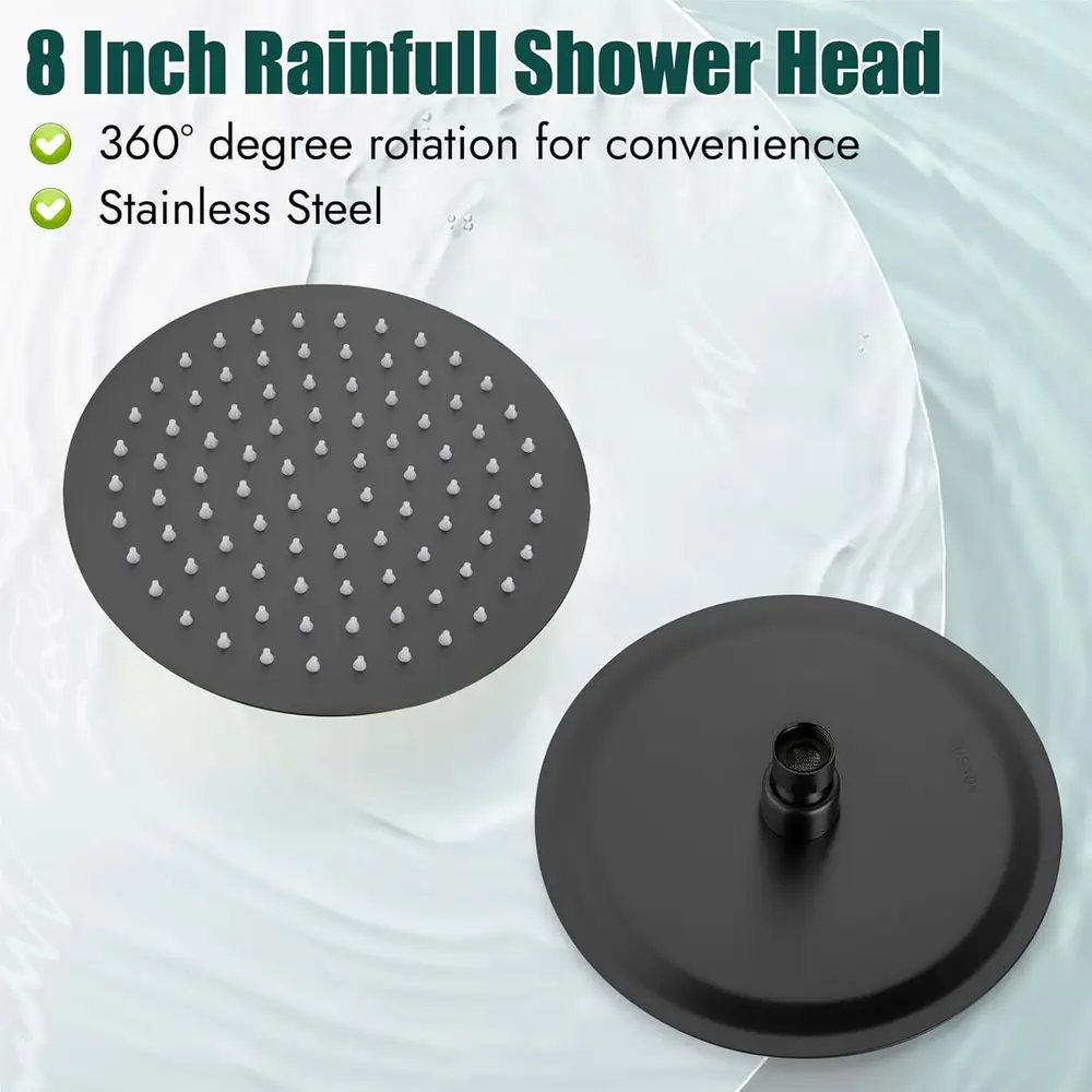 8-Inch Rainfall Shower Set with Matte Black Trim Kit and Single Function