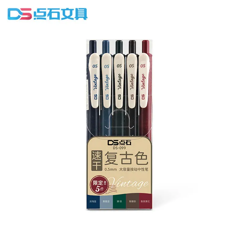 5-Pack Retractable Colored Gel Pens Quick Dry Ink 0.5mm Vintage Pen for  Planner Drawing School Office Stationery