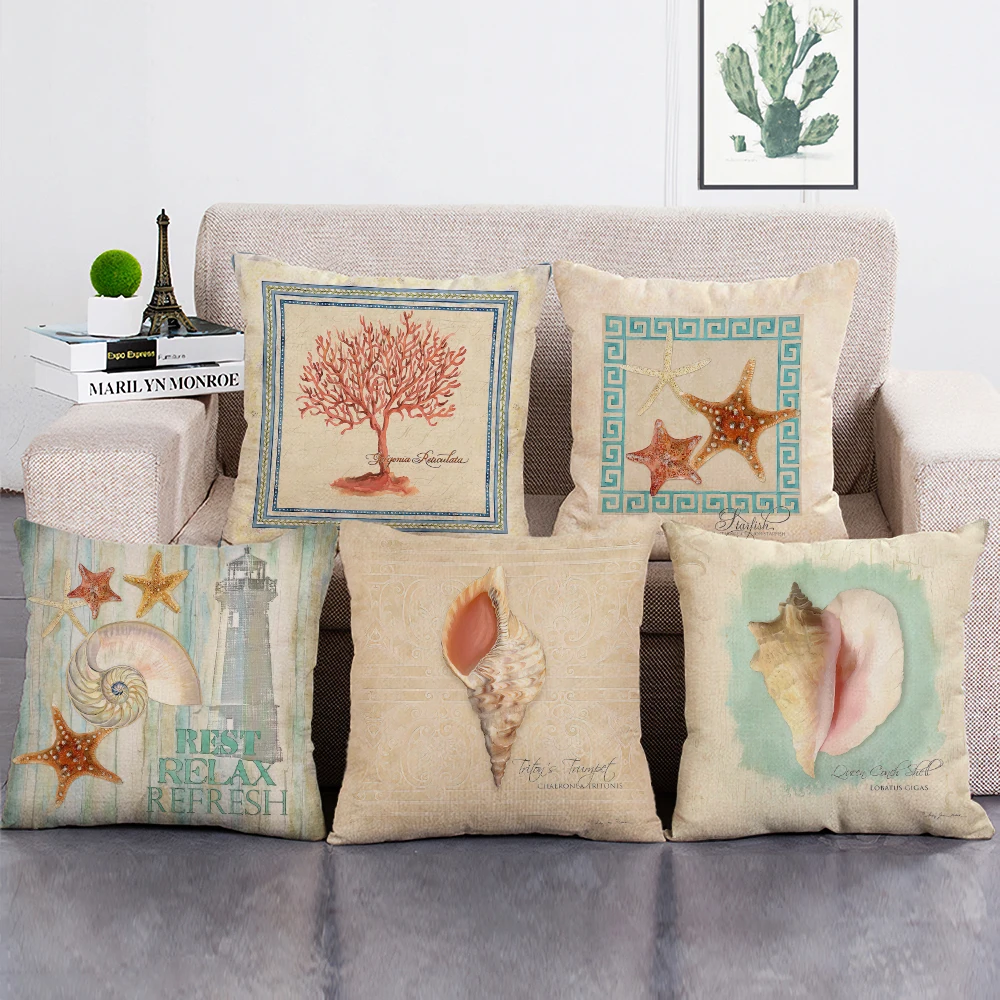 

Vintage Sea Conch Decorative Throw Pillows Case Home Decor Cushion Cover for Car & Sofa