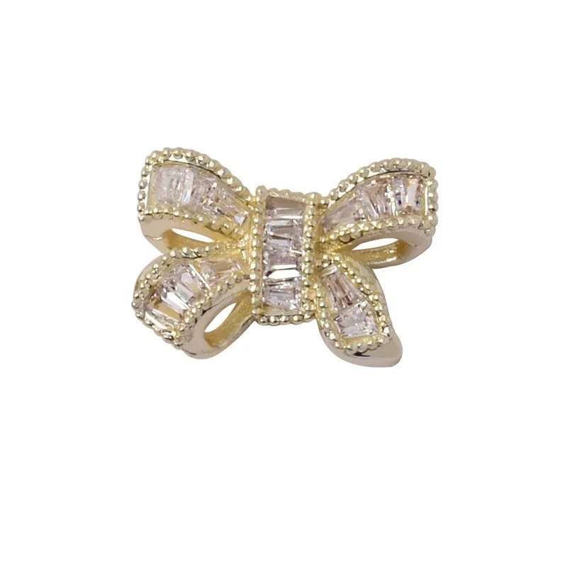 1Pc Luxury Full Rhinestone Bow Nail Charm, Super Shiny Popular Pearl Bowknot Accessory For Exquisite Nail Art Decoration