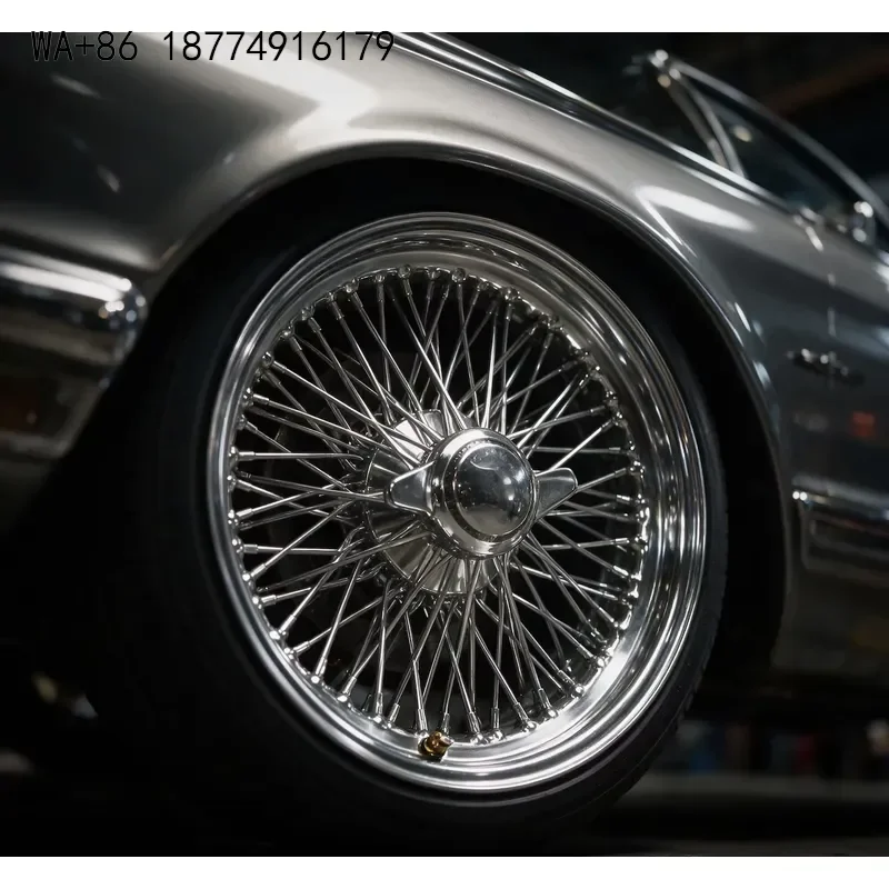 Wmwmnu Luxury Steel Chrome 60 Spoke 13x7 Wire Wheels for Classic Vintage Cars and Retro style Motorcycles