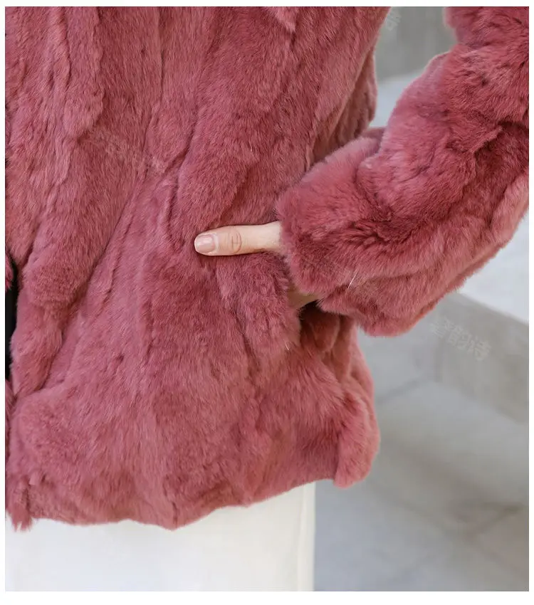 겨울 여성용 리얼 퍼 코트 루즈핏 탑 토끼털 재킷 후드 여성 의류 푹신한 털 천연 퍼 재킷 포켓 파카