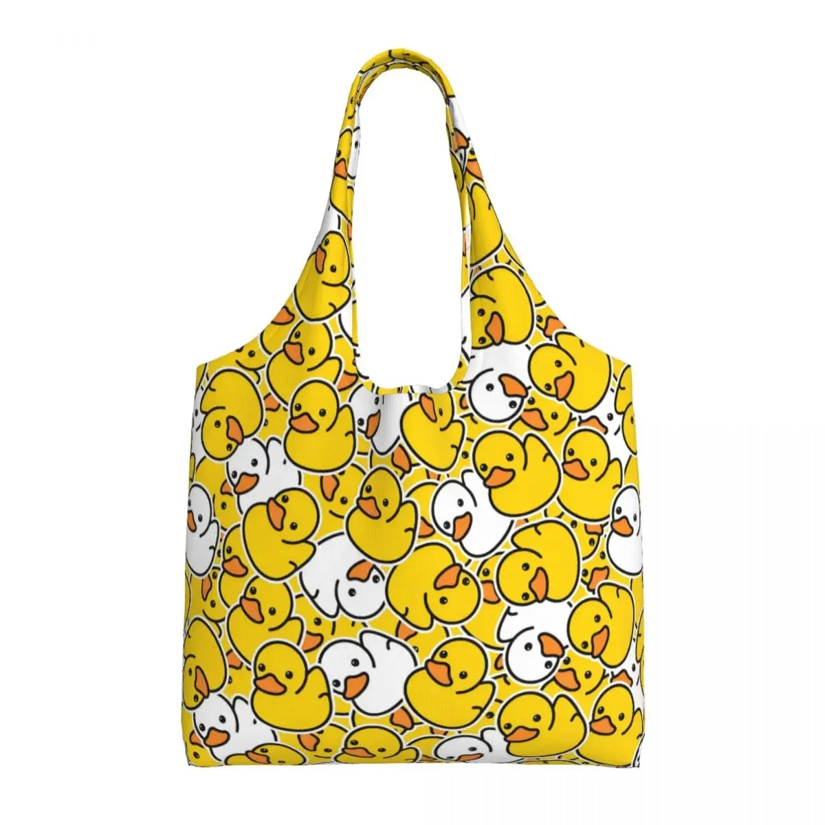 Custom Rubber Duck Bathing Cartoon Pattern Grocery Shopping Bags Canvas Shopper Shoulder Tote Bag Big Capacity Portable Handbag