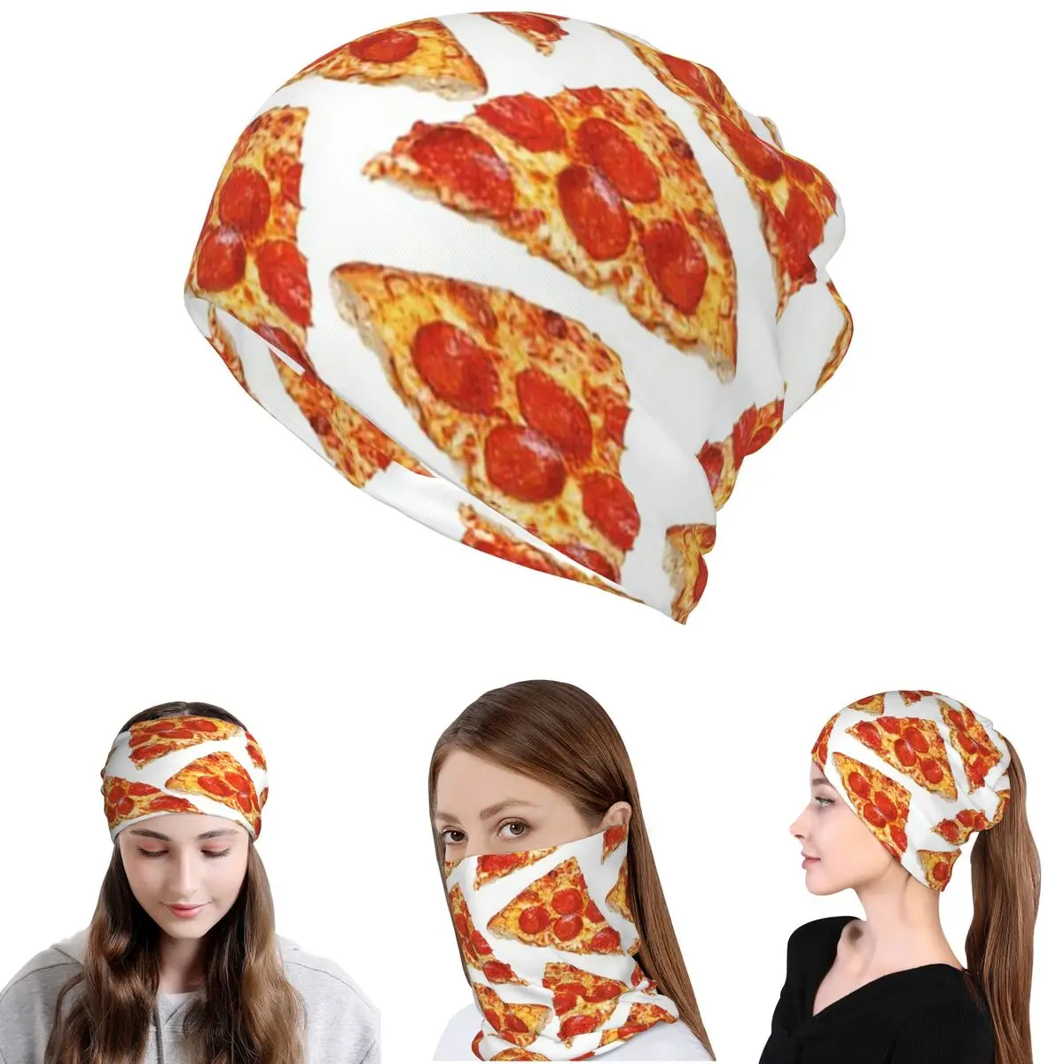 

Pizza Slice Pattern Bandana Neck Cover Mask Scarf Multi-use Cycling Scarf Beanies Hat for Men Women Adult All Season