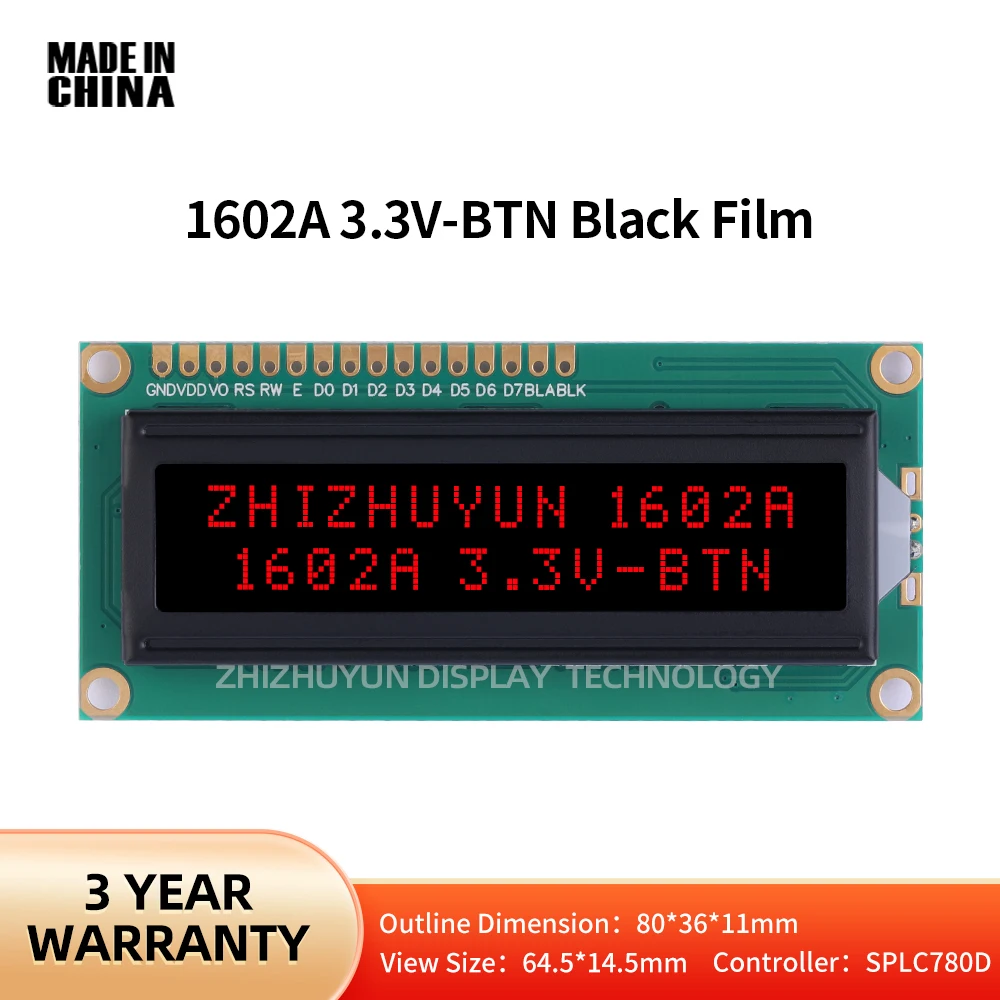 

Stable Supply Of Goods 1602A LCD Screen Display Module BTN Black Film Red Font LCD/LCM Display Screen 80*30*11Mm