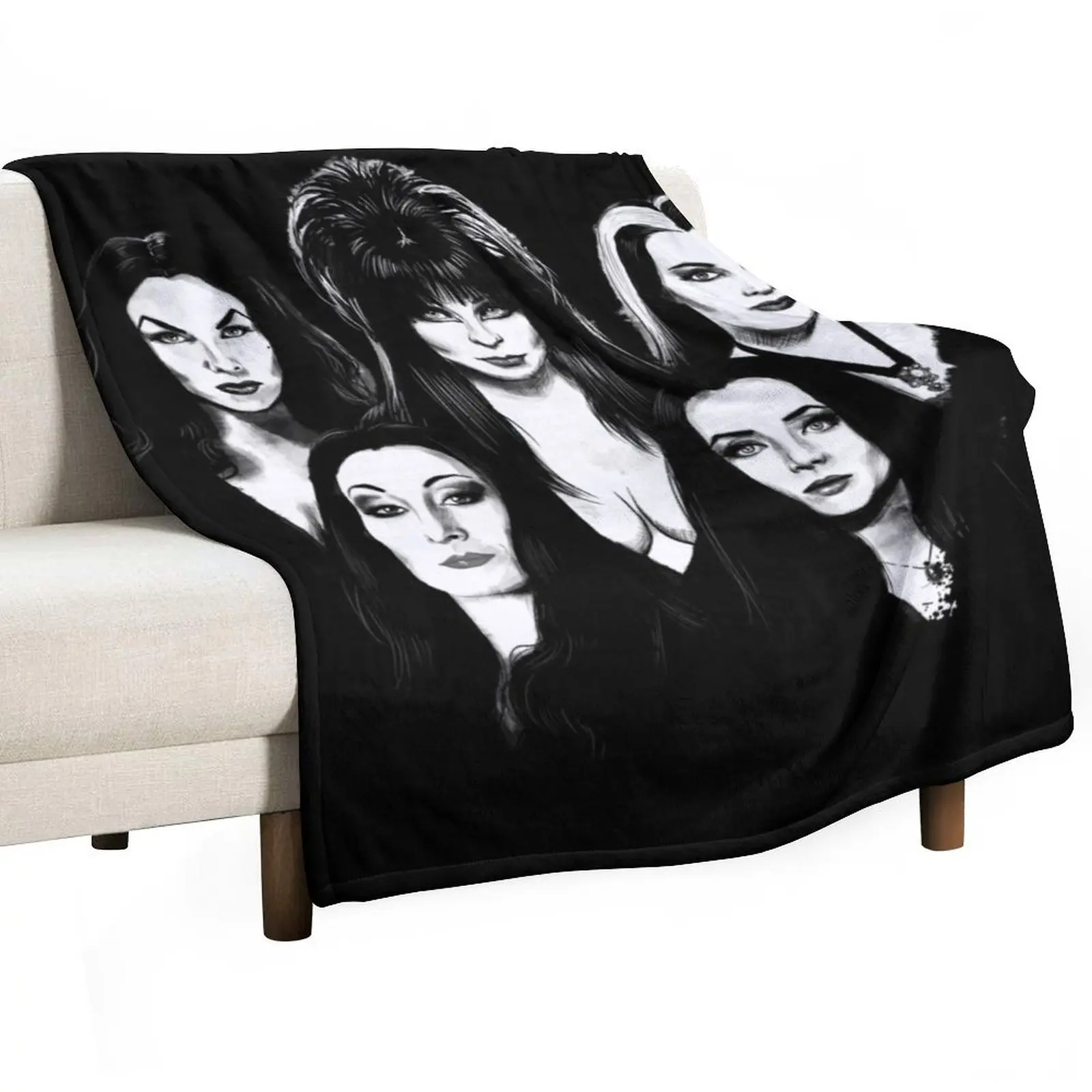 Goth Queens - Elvira, Vampira, Lily, Morticia Throw Blanket Soft Plaid Bed linens Travel Blankets